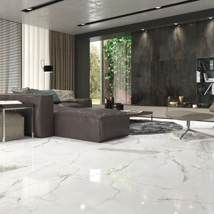 Marmerlook vloertegel 60x120 Statuario glans